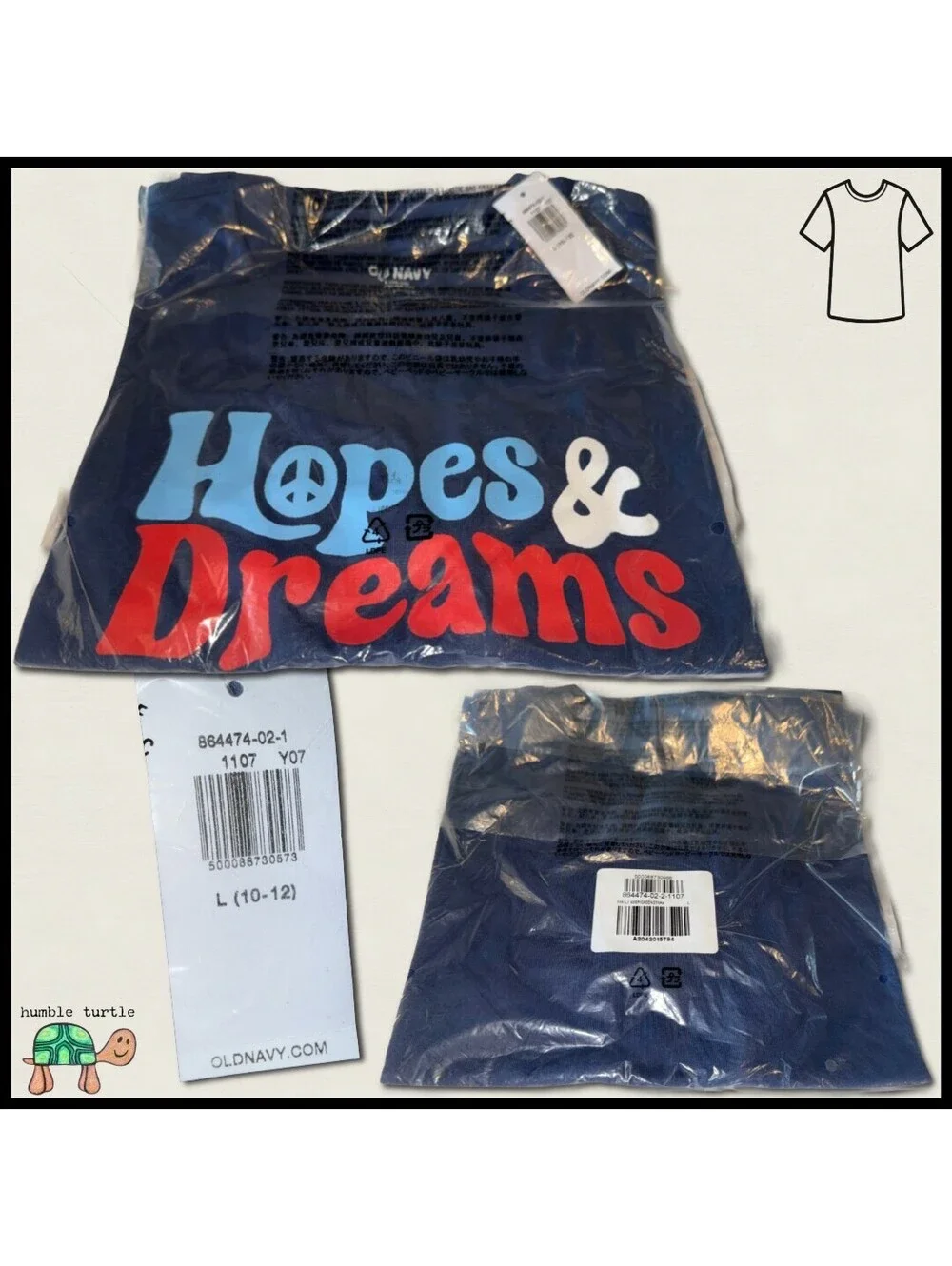 Old Navy Boy's Hopes & Dreams T-Shirt | Size L 10/12 | New With Tags